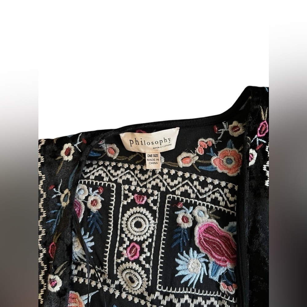 Philosophy Republic Clothing Open Front Wrap Velvet Embroidered Boho Cover Up - Picture 4 of 8